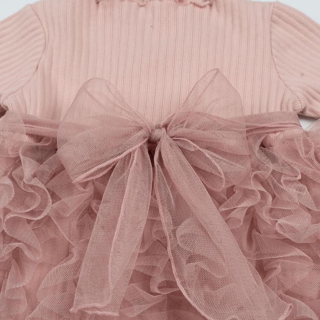 Miipat Baby Knit Tulle Long Sleeve Formal Perfect for Shrine Kindergarten Entrance and Photo Shoots Size Girl's Dress, Autumn/Winter Dress, Visits,