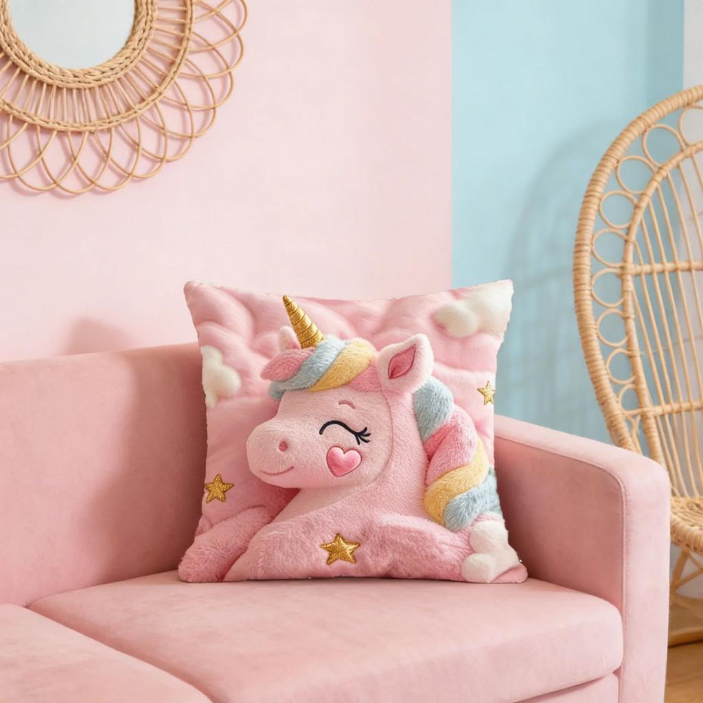 1Pc Cute Unicorn Pink Pillow Cover Double-Sided Machine Washable Cushion Case For Living Room Sofa Bedroom Decor