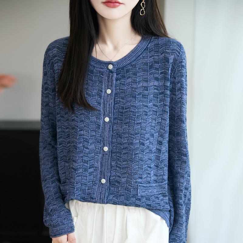 Весенне-осенний трикотажный свитер нового стиля, трикотажный кардиган с круглым вырезом, женский топ с длинными рукавами и цветными блоками