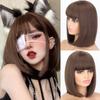 Synthetic Fiber Short Straight Bob Wigs with Bangs White Pink Brown Natural Hair for Women Daily Wear Cosplay
