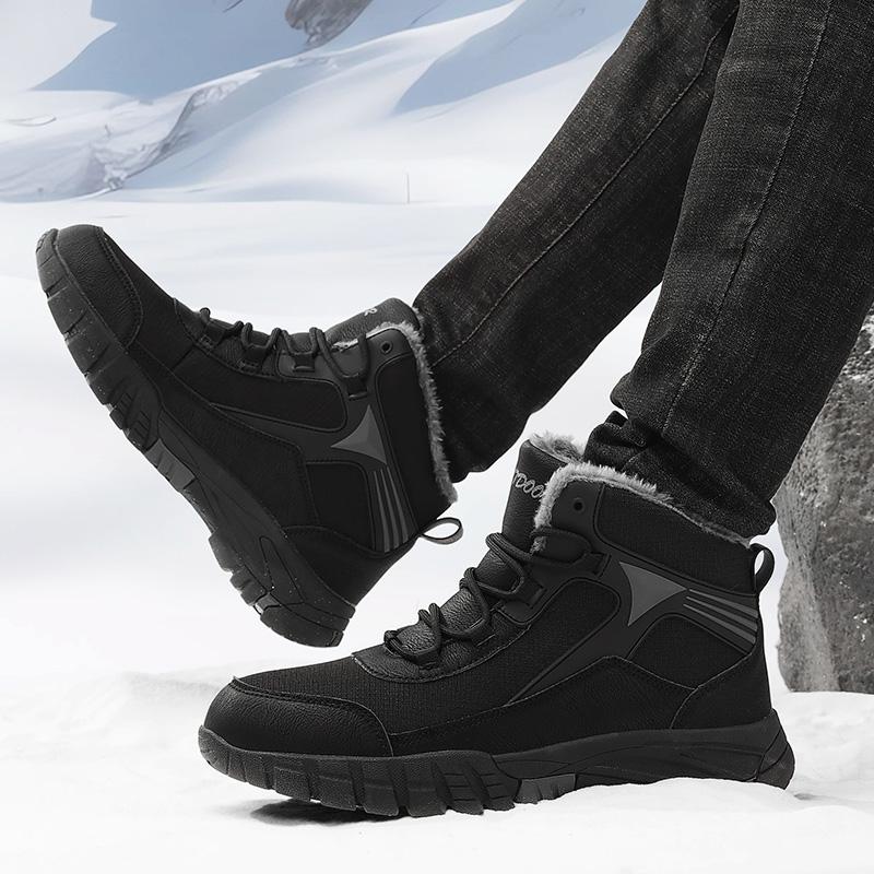 Fashion Men's Winter Boots With Fur Warm Snow Non-slip Men Work Casual Shoes Waterproof Leather Sneakers High Top Ankle Boots Plus Size