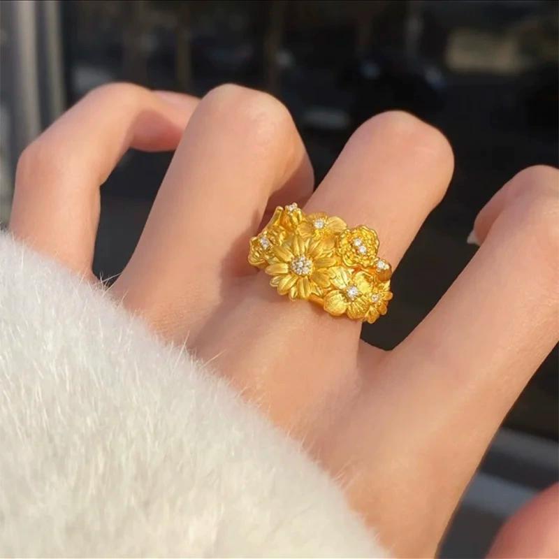 925 Серебряные цветы, похожие на парчу, новое китайское кольцо, женское позолоченное свадебное кольцо в стиле ретро с инкрустацией цирконием