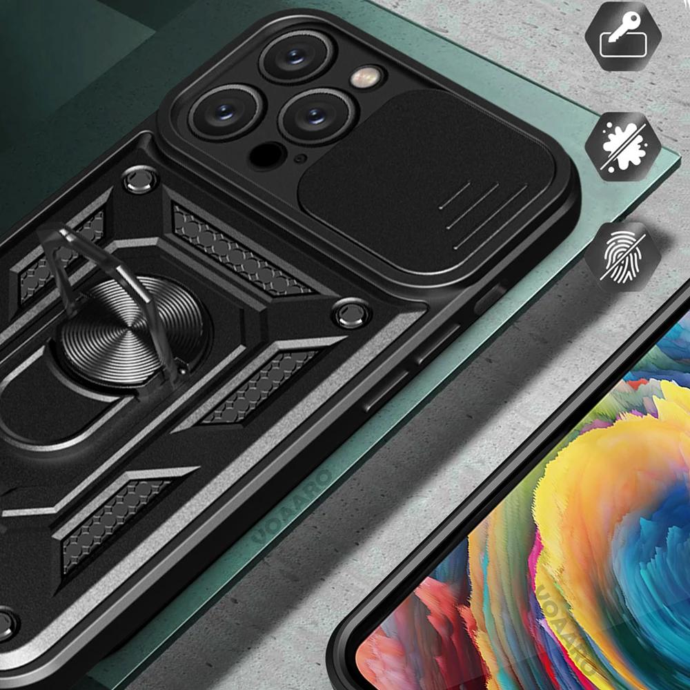 Магнитный держатель для кольца Funda для iPhone 16 Pro Max, чехол для iPhone 16, 15 Plus, 13, 14 Pro Max, 12 Mini, чехол Slide Lens Armor Cover
