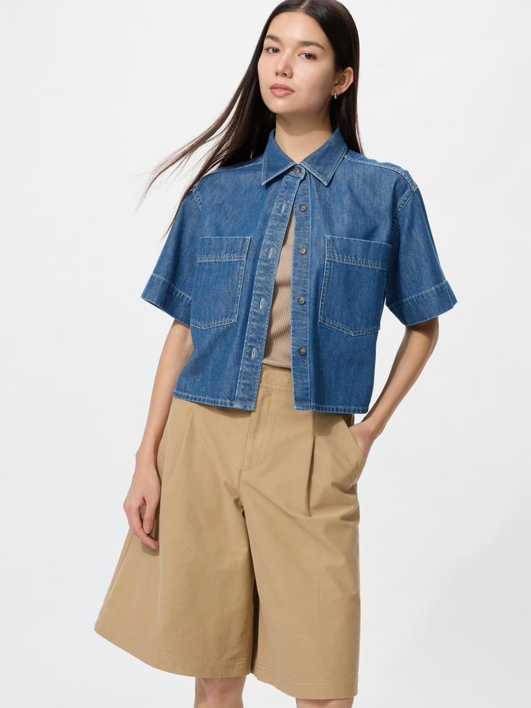 Uniqlo Японская джинсовая рубашка оверсайз с рукавом 5 минут