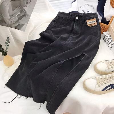 Боковой разрез Женская летняя облегающая юбка-бюстье с высокой талией, тонкая секция А-силуэта средней длины, универсальная удобная модная джинсовая юбка-бюстье