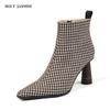 Ankle Boots Women's Sexy Strange Style 2024 Autumn New Shoes Woman Shoes High Heels Retro Gingham Modern Boots Pointed Toe Shoes