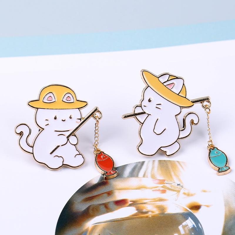 Новая мода креативный дизайн с котом для рыбалки металлическая эмалированная брошь мультфильм милое животное значок на булавке лучший друг подарок ювелирные аксессуары
