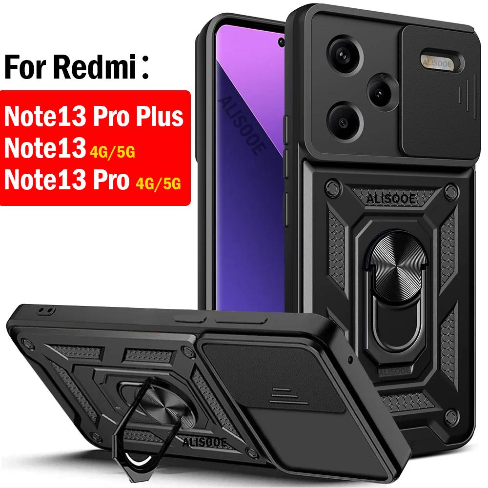 Slide Camera Funda для Redmi Note 13 Pro Plus Чехол для Xiaomi Redmi Note 13 Pro Capa Вращающееся кольцо-подставка Ударопрочный чехол