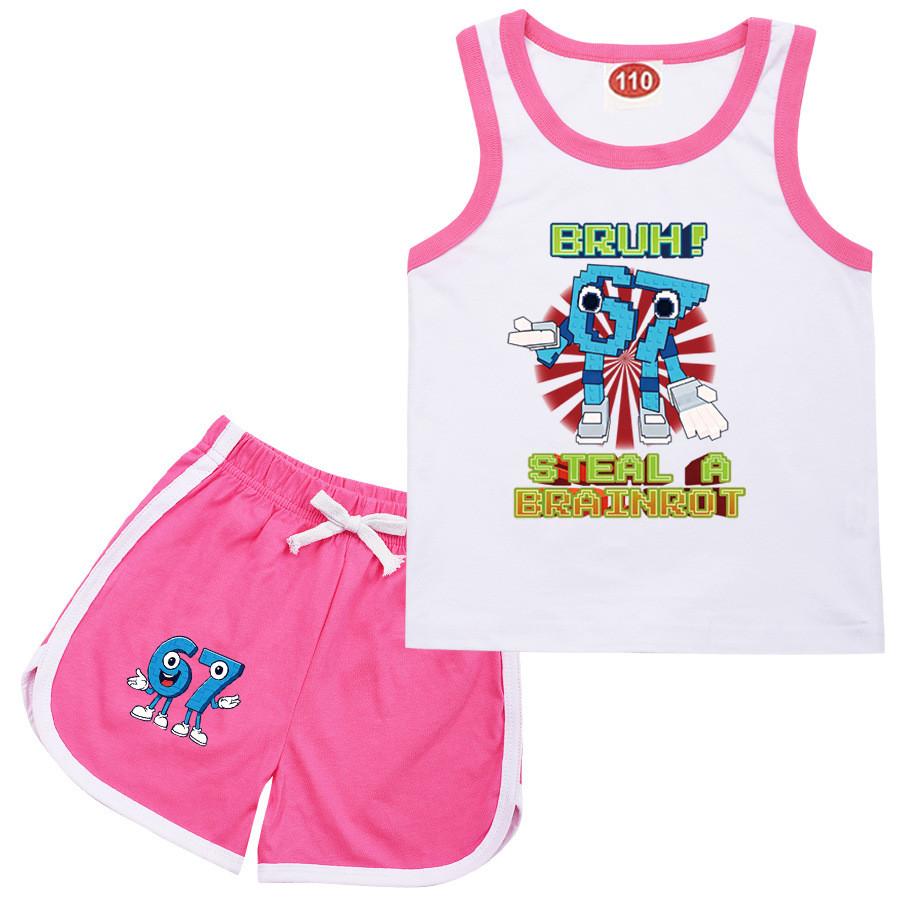 9192 Детские Крадут Мозговую гниль 67 Принт Топ Брюки Спортивные костюмы