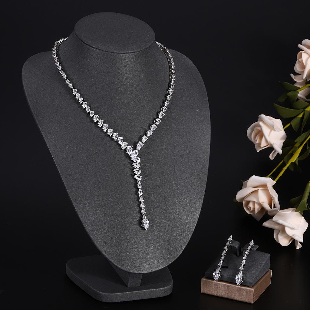 Ювелирные изделия в европейском и американском стиле, ожерелье с каплями воды из циркона, женственное свадебное платье, высококачественные свадебные украшения, комплект сережек-гвоздиков