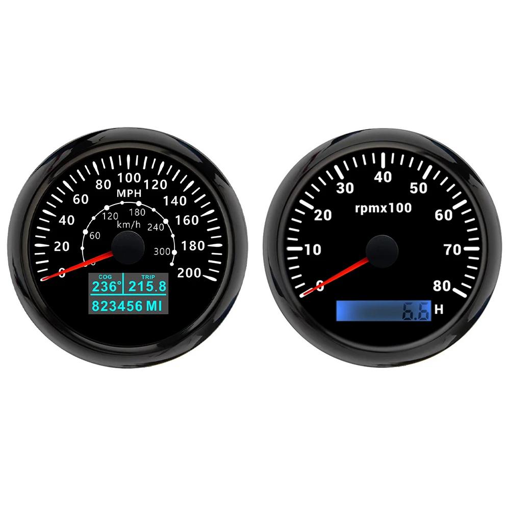 85mm GPS Speedometer 60M 80M 120M 160M 200M with 4K 6K 7K 8K RPM Tachometer with 7 Colors Backlight for Car Boat Yacht 9-32V
