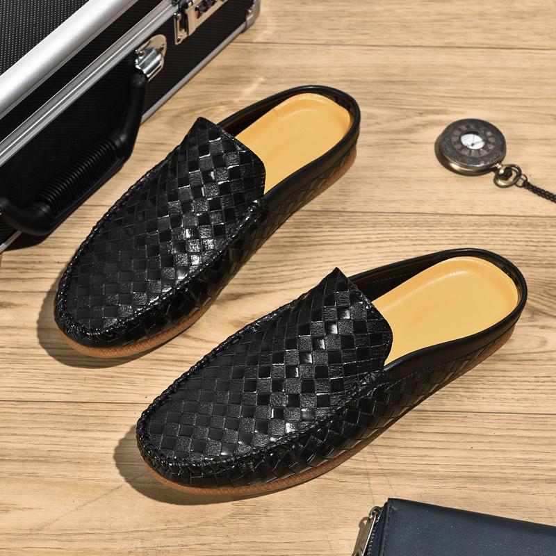 Fashion Men Mules Slippers Split Leather Outdoor Loafers Non-slip Black Casual Slides Summer Spring Shoes 39-45