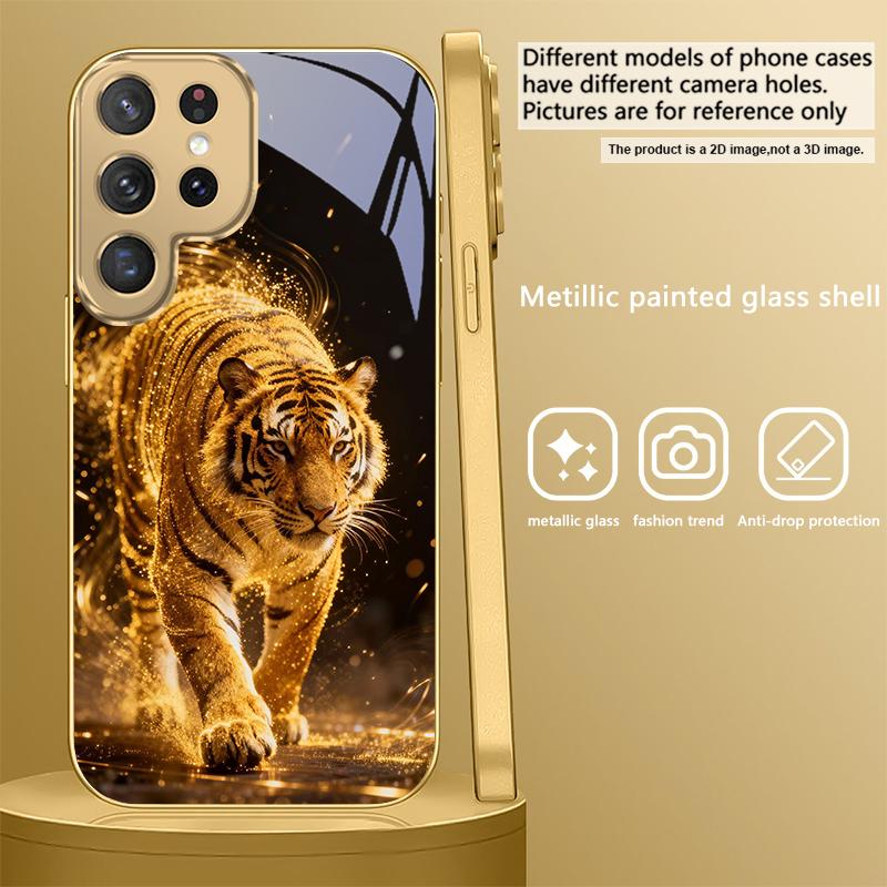 Фантазийный цветной тигр Для Samsung Galaxy S26 S20 FE S21 Ultra S23 Plus S24 Ultra S25 S21+ S22Plus S26+ Золотой стеклянный чехол для телефона