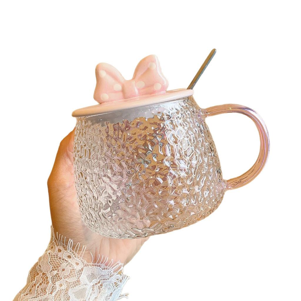 Летняя стеклянная чашка с крышкой и ложкой, милая креативная кружка для девушки с яркой внешностью, чашка для питья воды, чашка для цветочного чая