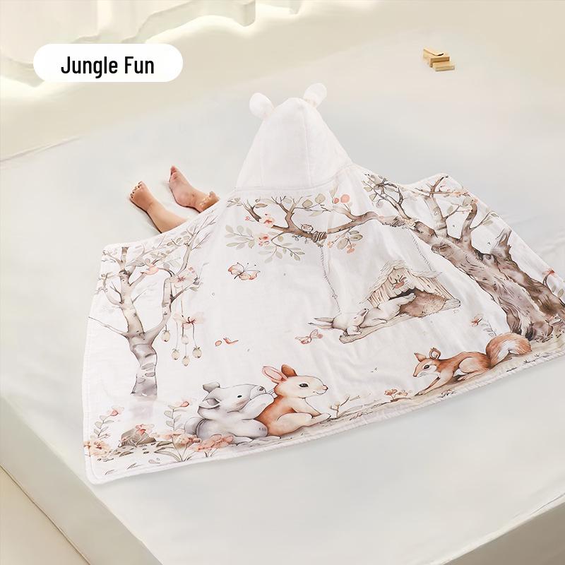 Hooded Coral Fleece Baby Bath Towel - Quick Dry, Water Absorbent, Swaddling Blanket for Newborns, Thickened for Autumn & Winter.