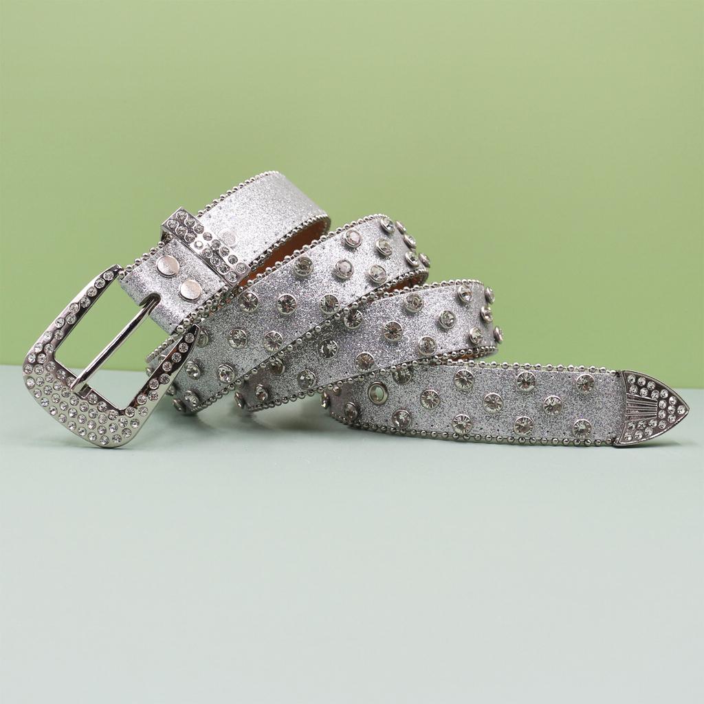 European and American Style Punk Belt Inlaid with Rhinestone Sequins Hot Girl Style Rock Fashion Belt Men's and Women's Belt