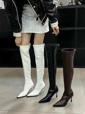 Мода Острый носок Женские сапоги выше колена Ботинки Челси Модные туфли-лодочки для вечеринок Тонкие высокие каблуки Молния сзади Туфли-лодочки для вечеринок Женские