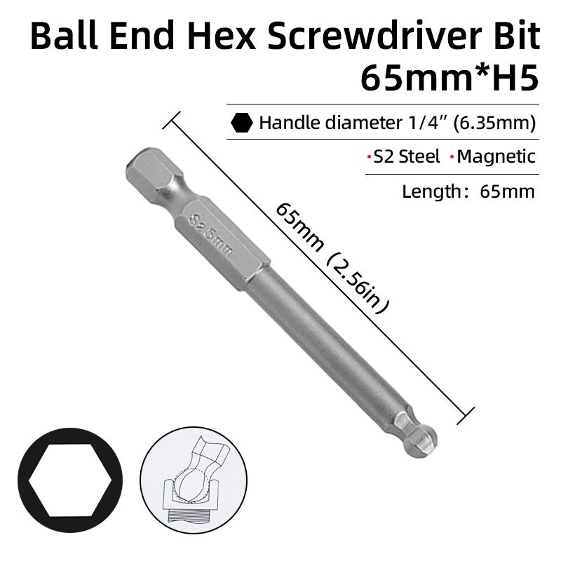 Набор шестигранных отверток с шаровым наконечником, шестигранный ключ, отвертка, сверло с хвостовиком 1/4 дюйма, магнитная сталь S2 65/100 мм, ручные ремонтные инструменты