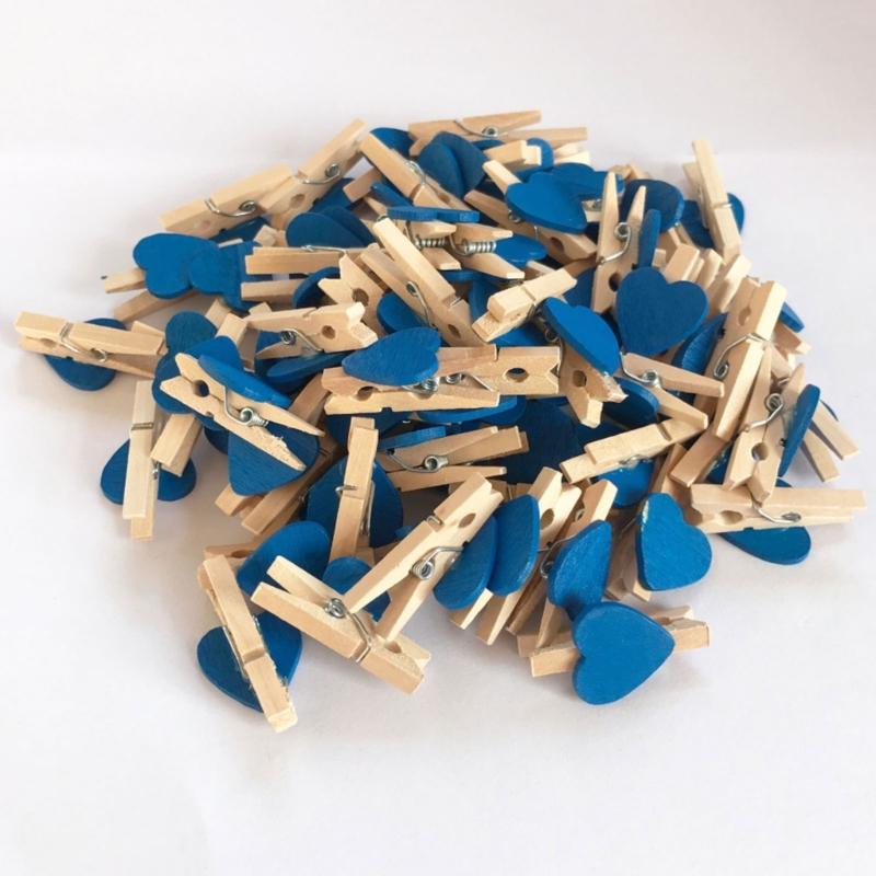 50PCS MultiFunctional Colorful Cute Small Clips Simple Mini Photo Clip Wooden Clips Small Love Heart Pegs Clothespin