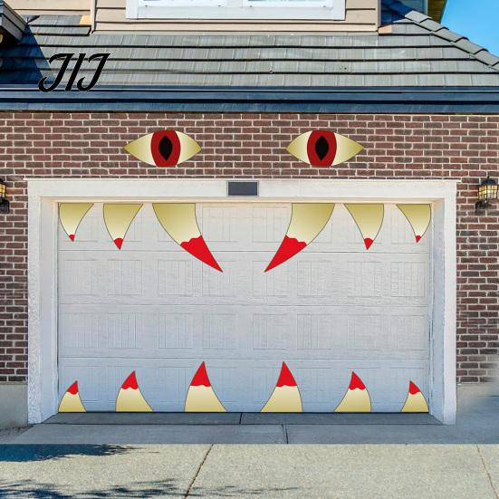 Festive Exterior House Decor Halloween Demon Mouth Wall Decal, Scary Beast Teeth Eyes Garage Door Decorative Vinyl Graphics Sticker for Yard Entryway,
