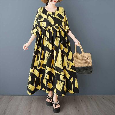 Летняя Ретро Свободная Юбка Повседневное Модное Платье для Женщин