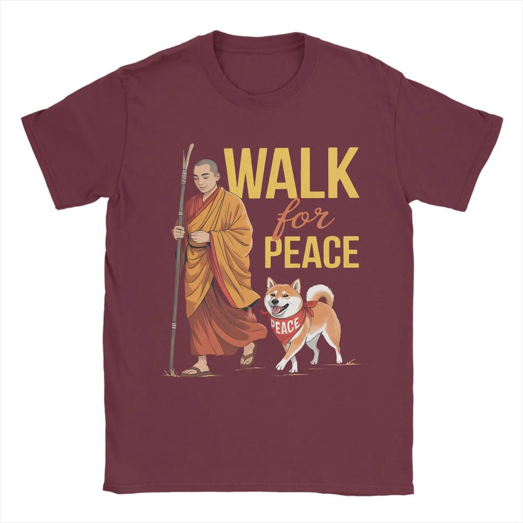 Peace Walking Monks And Aloka Dog Walk for Peace Men T Shirt Amazing Tees Short Sleeve O Neck T-Shirt Cotton Summer Clothes