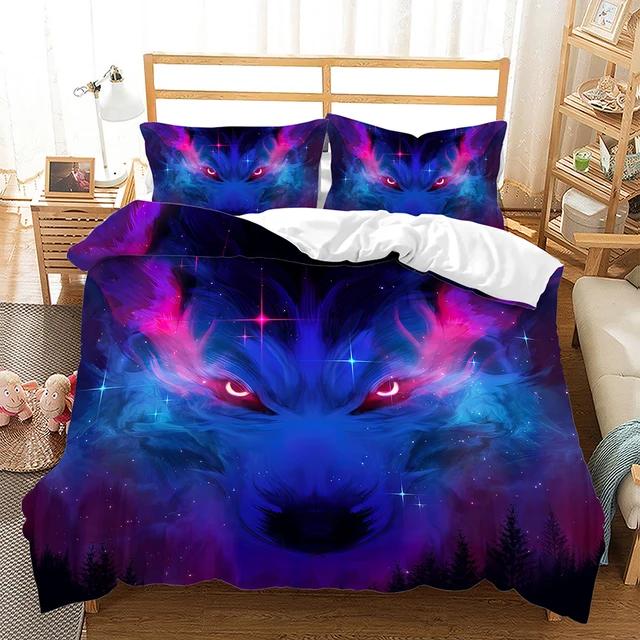 3D Print Wolf Animal Moon Bedding Set Duvet Set Single Double Bed King Size Bed Set Adult Boys Bedroom Duvet Cover Pillow Case