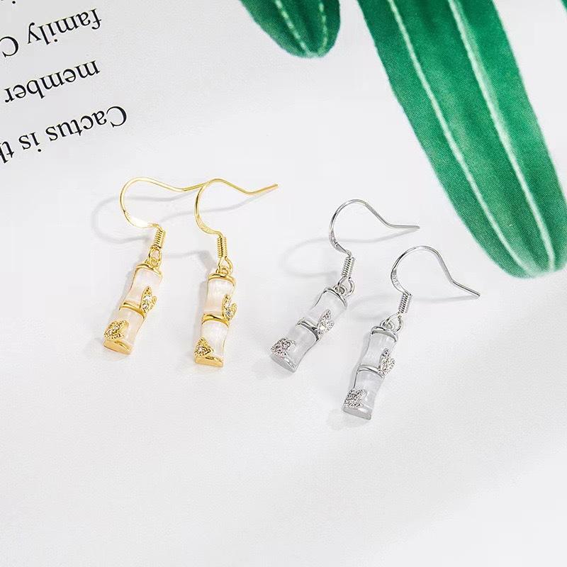 New Chinese Opal Bamboo Earrings Women's Light Luxury Niche Design High-end Versatile Earrings Stud Earrings Jewelry
