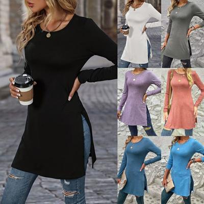 Tooxika Новый стиль Топы с длинными рукавами Slim Fit Однотонная длинная футболка с разрезом