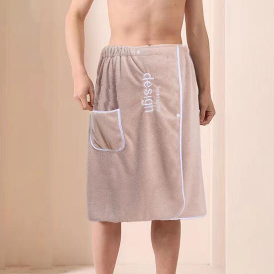 Мужское банное полотенце с карманом из кораллового флиса, быстро впитывающее, с регулируемой талией и кнопкой