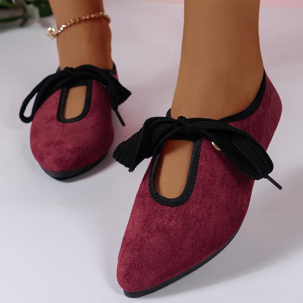 2024 Autumn Pointed Toe Ballet Women's Flats Casual Soft Bottom Flat Shoes Female Shallow Solid Lace-up Shoes Zapatos De Mujer