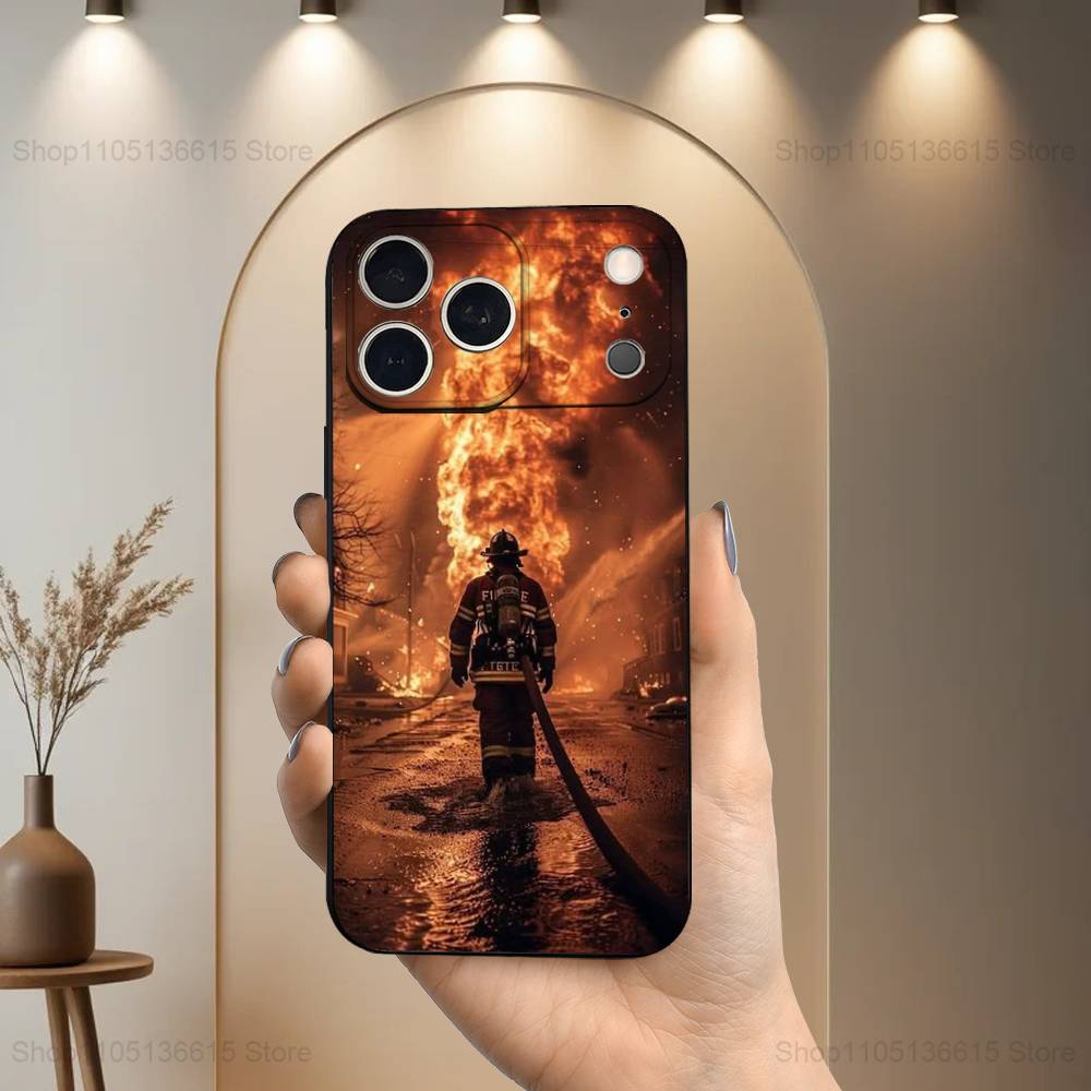 Пожарная безопасность Пожарный Чехол для Телефона Для iPhone 17,16,15,14,13,12,11 Plus,Pro Max,XS,X,XR,SE,Mini,8,7,Мягкий Силиконовый Черный Чехол