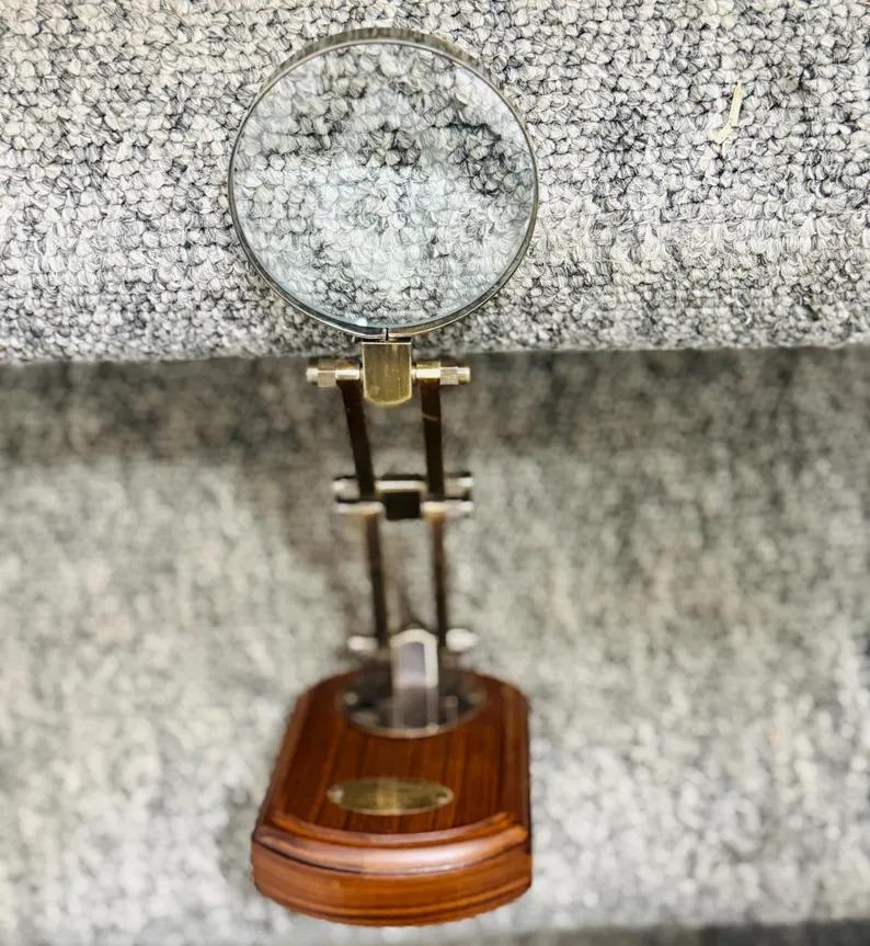 Vintage Table Decor Magnifier Nautical Antique Brass Adjustable Magnifying Glass