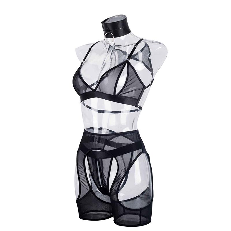 Aduloty Сексуальное эротическое белье, соблазнительная сетчатая марля, полые перспективы, увеличенное кольцо на шею, железное кольцо, соблазнительный женский комплект нижнего белья