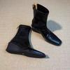Версия из коровьей кожи~ Кожаные эластичные тонкие ботильоны с квадратным носком, женские ботильоны на танкетке, с высоким каблуком, из мягкой кожи, черные, с задней молнией, короткие ботильоны