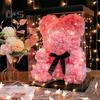 Rose Bear Gift 11-inch Artificial Flower Rose Bear with LED Light Valentine's Day Preserved Flowers Bear Gift for Lover Partner Friend