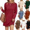 2024 Women's Round Neck Sweatshirt Dress with Back Pleat and Pockets - Long Sleeve