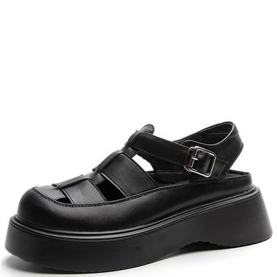 Женские летние сандалии на платформе из натуральной кожи, повседневные женские сандалии с пряжкой на ремне, женские летние сандалии