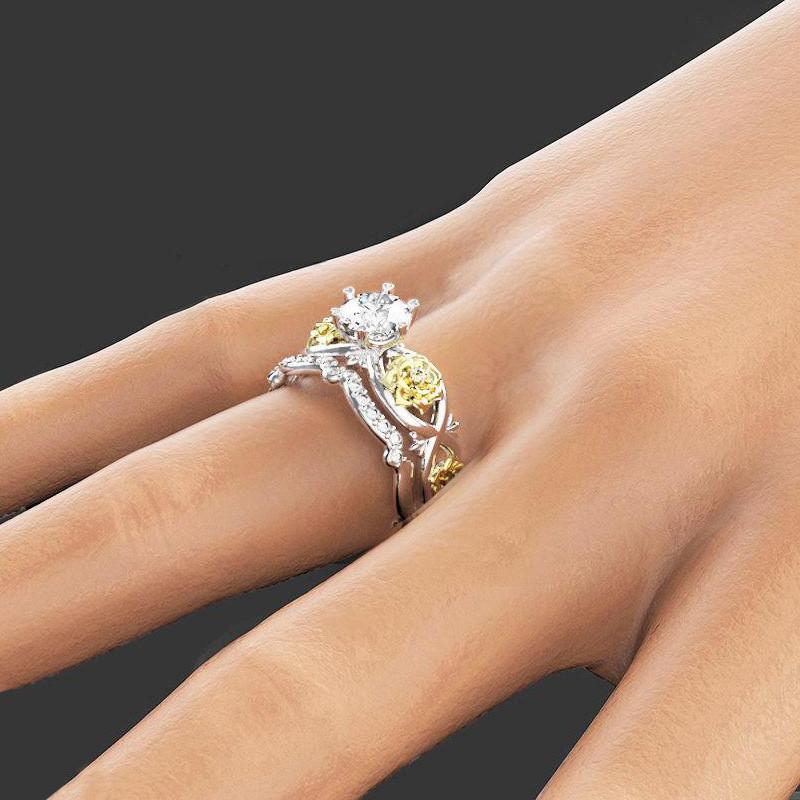 Элегантные позолоченные двухцветные парные кольца, модный цветочный дизайн, женские украшения