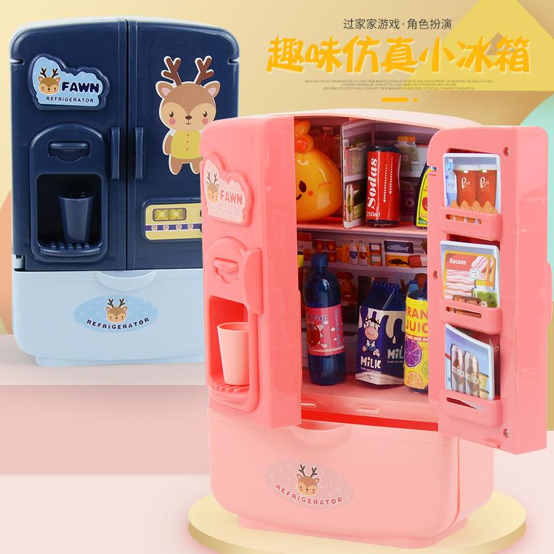 Children'S Simulation Kitchen Mini Appliances Refrigerator Toys Double Door Refrigerator Model Girl Play House Toys