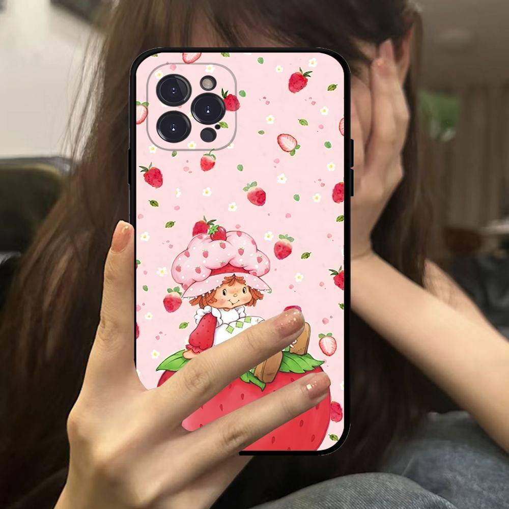 Мультяшная Девочка S-Клубника S-Клубничный Торт Чехол для Телефона Для IPhone 16 Pro Max 15 17 Plus 14 13 12 Mini 11 Черный Чехол