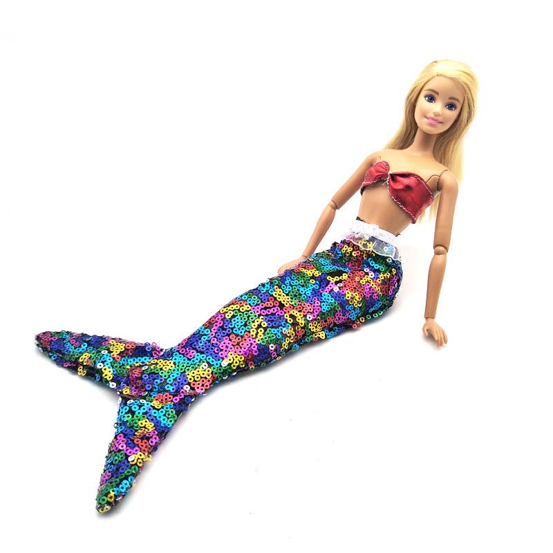 Dolls Dress For Barbie Doll Gown Skirt Fashion Clothes For Barbie Dollhouse Sequin Mermaid Tail Dresses Toy 1/6 Doll Accessories