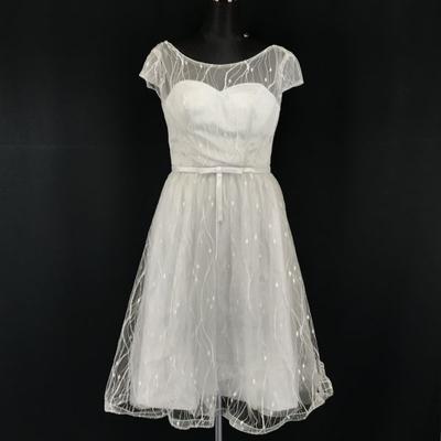 Свадебное платье с коротким рукавом, длиной до колена, юбка M серого бежевого цвета, свадебное(ИСПОЛЬЗОВАЛ)