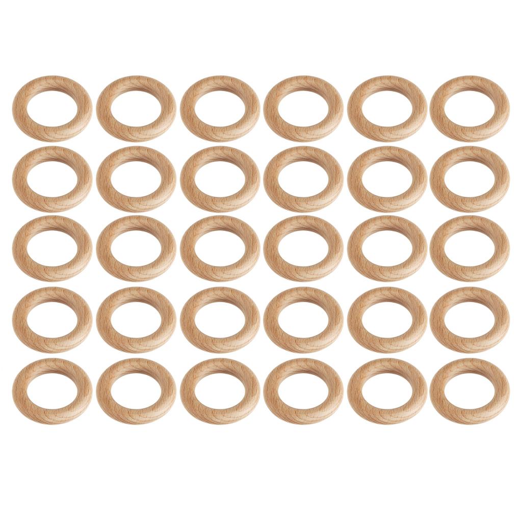 30Pcs Wooden Ring Beech Wood Craft Wood Ring Accessory Set Kit for DIY Home Decoration 7cm 2.76in