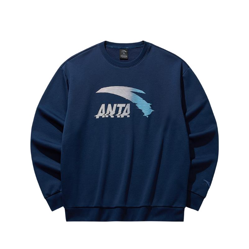 ANTA Micro Fleece Crew Neck Sweatshirt Navy Blue Men Unisex 952548702-7