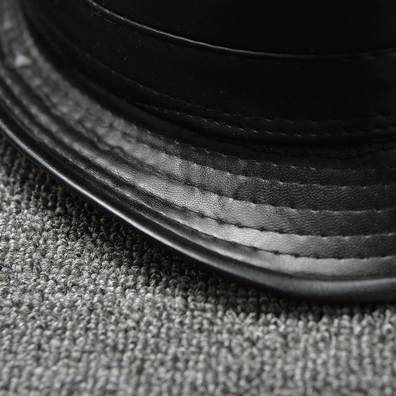 Шляпа Nizi Fabric Solid Color Jazz Hat Pu Leather Panama British Style Sun Hat Men and Women's Sun Hat