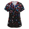 Women's Short Sleeve Independence Day Printed V-Neck Pocket Workwear Top