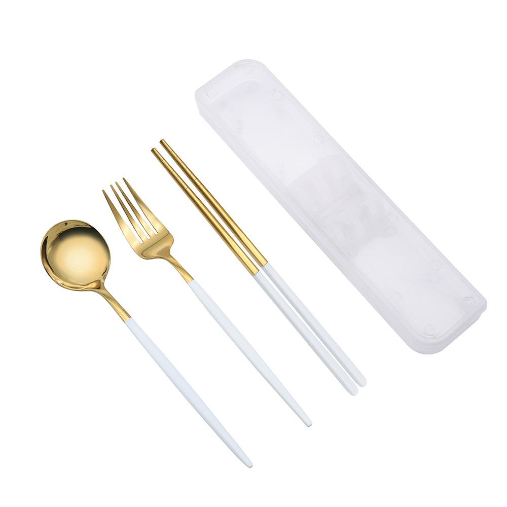 3 Pcs Spoon Fork Chopsticks Set With Storage Box Stainless Steel Coffee Snacks Fruit Dessert Fork Spoon Kitchen Teaspoon Set