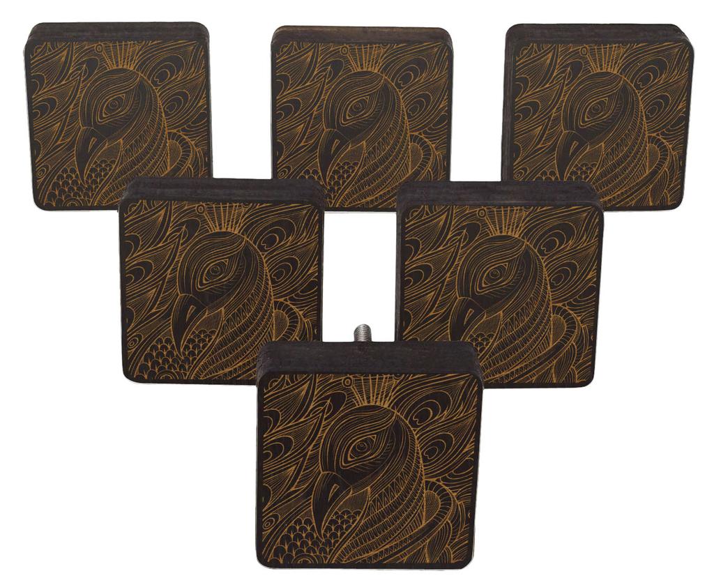 IBA Indianbeautifulart Brown Engraved Knobs 10 Pc Furniture Wooden Scallop Knobs Rustic Drawer