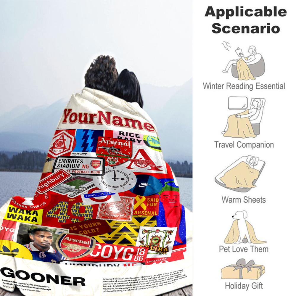 Arsenal Customize Your Name Blanket Cozy Customizable Blanket Warmthful Decor Perfect for Sofa Office Chair Living Room Chair Four Seasons Universal